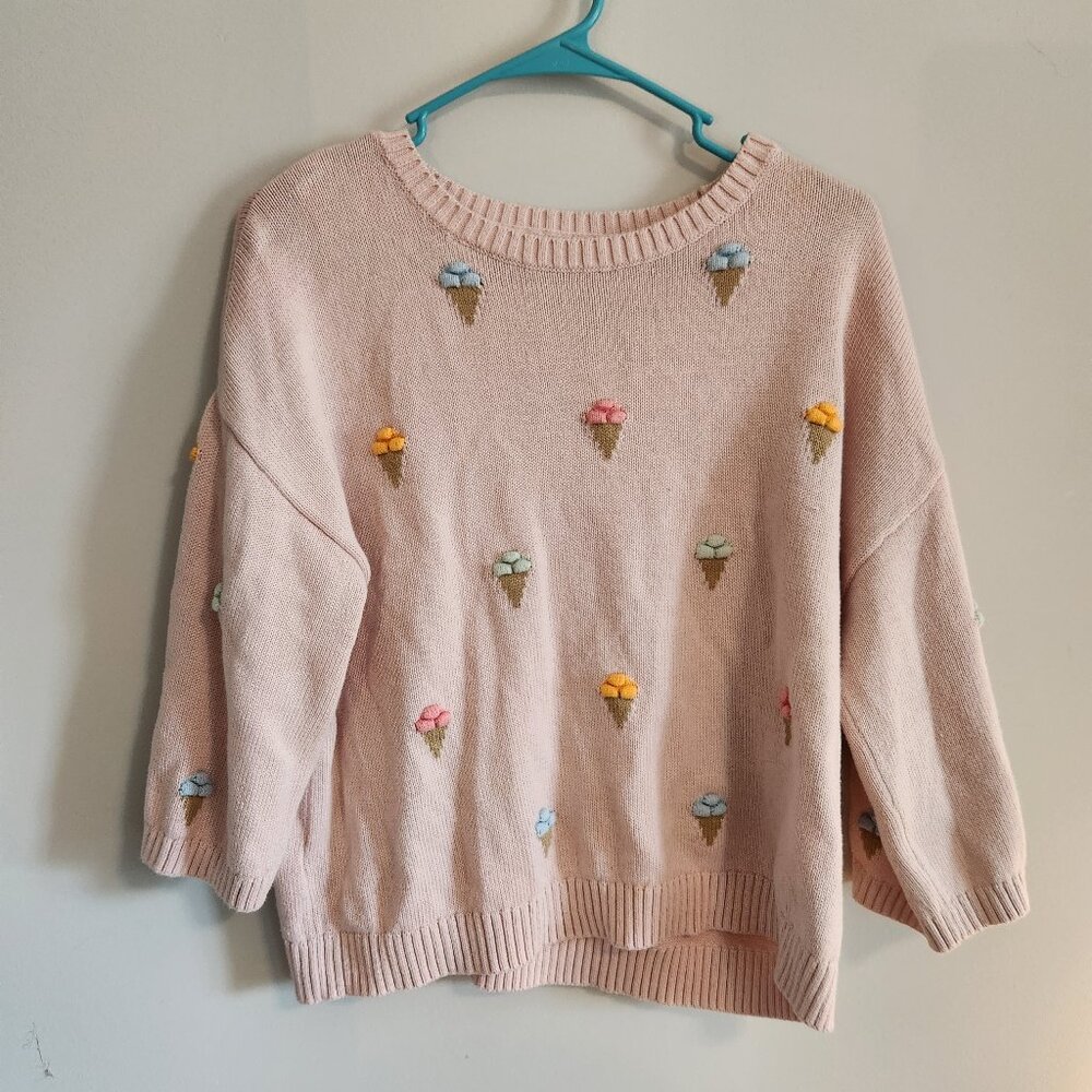 LOFT Pink Sweater with Ice Cream Embroidery